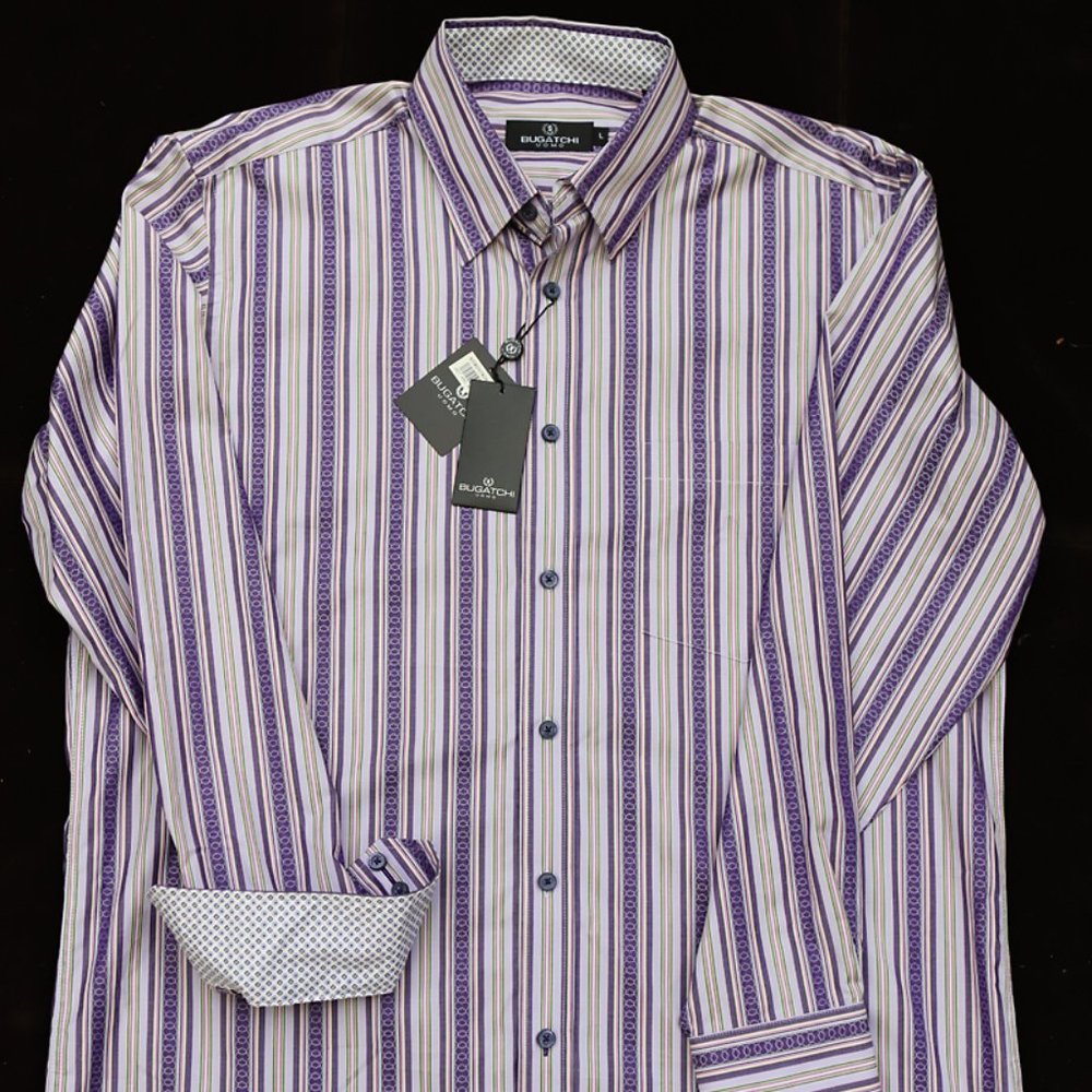 BUGATCHI - L- mens long sleeve NEW - VIOLET-stripe